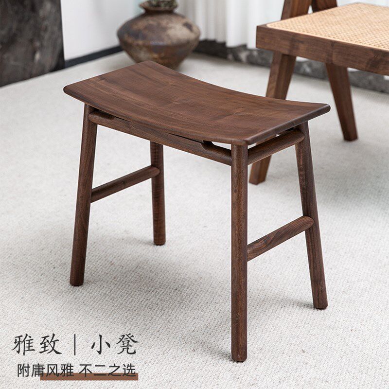 小兔匠黑胡桃木禅意家具新中式凳子休闲功夫茶矮凳长方形短凳茶椅
