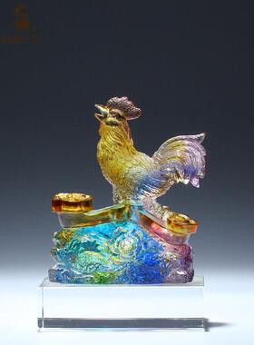 古代彩釉小公鸡招财饰品和镇屋水晶十二生肖鸡饰品工艺品属于鸡吉