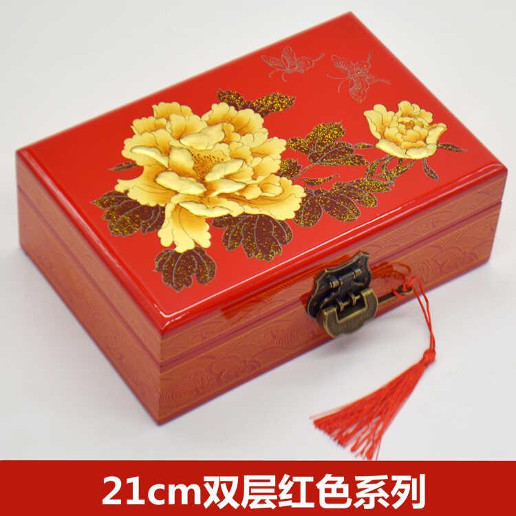 山西平遥古城漆器首饰盒21厘米带锁木质结婚礼物非遗特色手工艺品