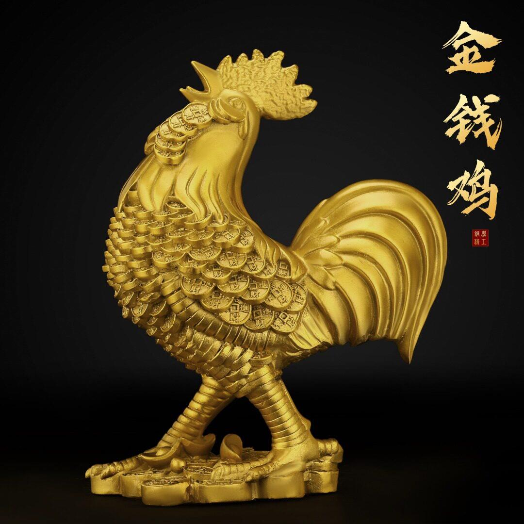 铜鸡摆件纯黄铜公鸡工艺品家居装饰品十二生肖招财金鸡吉祥物摆设