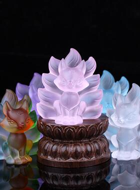 新品古法琉璃九尾小狐狸水晶摆件供奉神像摆设装饰工艺品招桃花