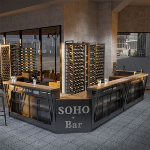 复古工业风中岛台酒吧吧台迪厅清吧网红奶茶店餐转角吧台桌创意