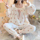 新款 公主风睡衣女生可外穿2024年春秋夏季 薄款 长袖 纯棉家居服套装