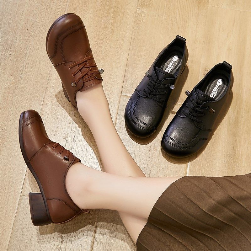 真皮软底妈妈鞋子单鞋2023春季女士新款春秋中跟中年女鞋舒适皮鞋,女鞋,深口单鞋,淘宝优惠券,粉丝福利购,淘宝优惠卷