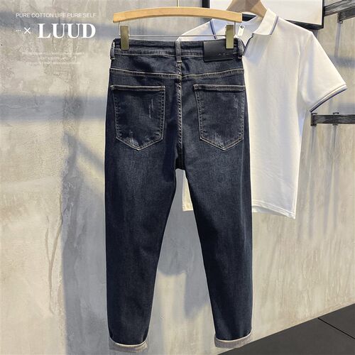 LUUD 春季威化高弹收脚修身牛仔裤复古简约修身长裤男士韩版裤子