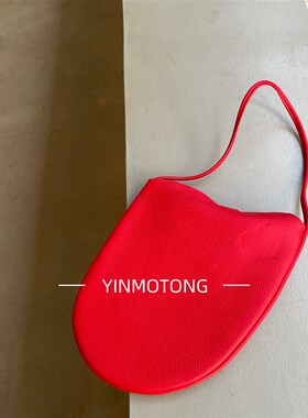 韩国直送真皮红色高级感小众可爱半月牙腋下中古包手提单肩小包女