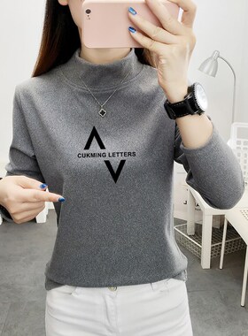 德绒半高领打底衫女士内搭秋冬季加绒加厚保暖修身高级感灰色长袖