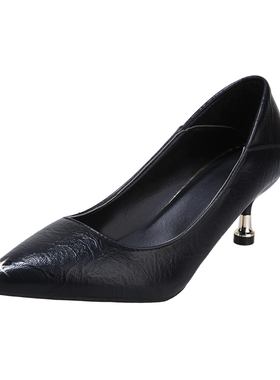 高跟鞋女秋季细跟2l021新款百搭5cm单鞋气质中跟职业黑色工作皮鞋