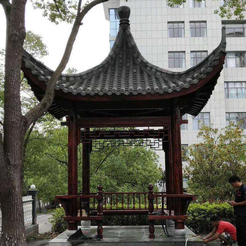 农防腐木古建凉亭庭院四角六角亭萝格新村建菠设田别墅500实木亭