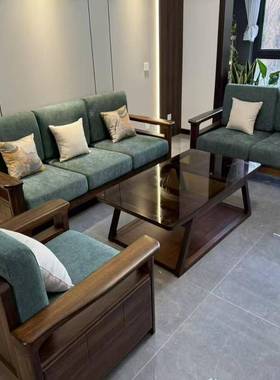 黑全胡桃实木发现代简约客厅沙人位BITL型转角贵妃脚踏6人位4沙发