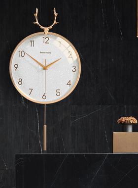 北欧表轻奢挂钟家用客尚厅创意8035SY挂墙现代简时约挂表时鹿头装