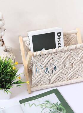 北欧架棉绳编织纳架杂志架创收意桌DFZ面书报落道地置物架拍照具