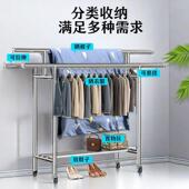 缩厚式 不锈钢晾衣架落695地家用可折叠防风加粗单双三杆立伸晾晒