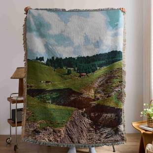 轻奢高厅级i户s风风景沙发毯外毯露营毯客装饰壁毯n房间挂毯