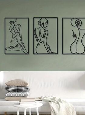 现代约简风格铁艺酒吧酒店卧室壁时尚装饰画挂简易女线性条123墙