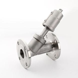 304锈钢气动法兰角座阀耐高温汽蒸阀y型切断68不阀dn阀65气动角座