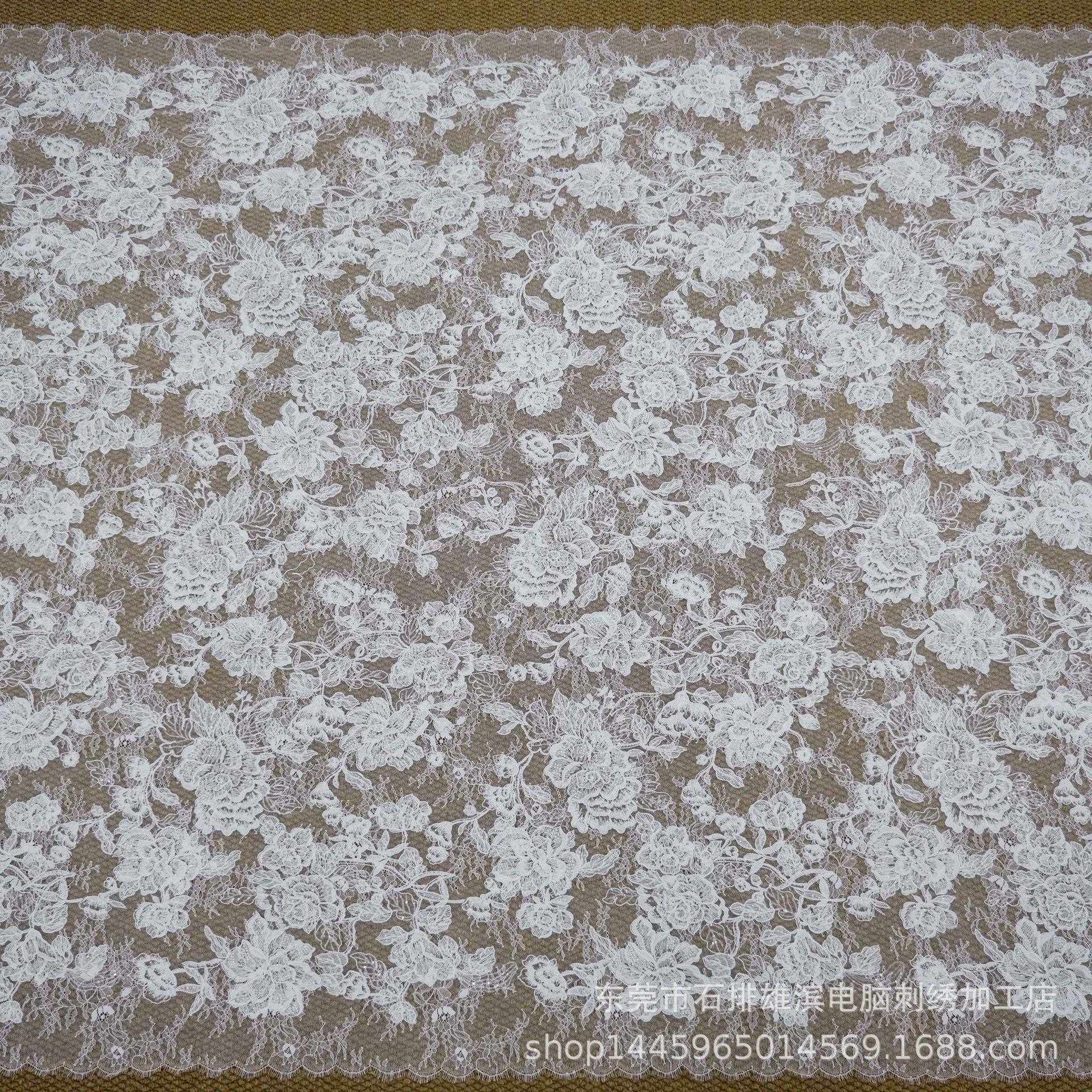 米白色网纱底软蕾丝绣花珠绣蕾装丝花布料XY0004时尚边婚礼服服布