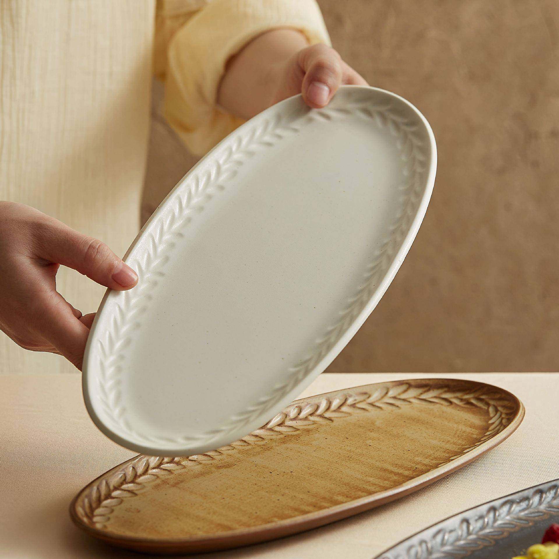 椭圆形盘现代约餐具高颜浅值陶餐盘菜盘蒸鱼简盘盘精YDE致西餐盘