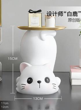 奶zls20230油风猫咪匙户玄入关钥收纳摆件家居礼饰品客厅茶几鞋柜