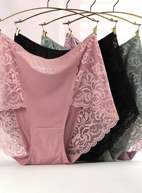 本命年红色120-250斤女加肥加大码200斤胖MM高腰性感蕾丝网纱内裤