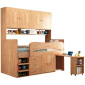 实木儿童半高床带衣柜多功能上床下桌组合床小户型储物床书桌一体