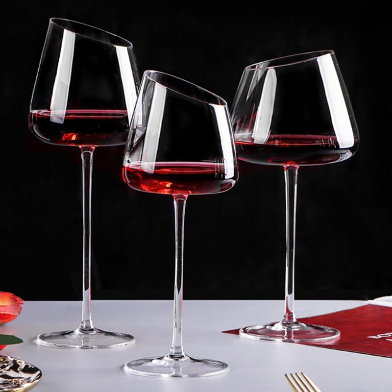 北欧透明斜口高脚杯水晶玻璃红酒杯葡萄酒杯香槟杯子手工吹制酒具