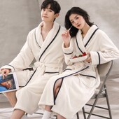 情侣加绒加厚法兰绒睡衣女冬天春 长款 睡袍女秋冬季 珊瑚绒浴袍男士