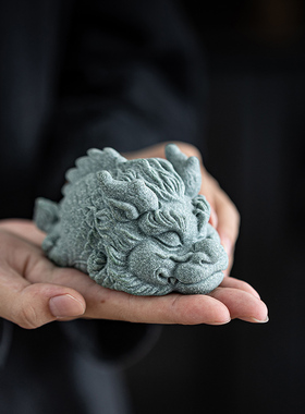 青砂石国潮风祥瑞神龙萌趴生肖龙家居桌面客厅装饰摆件鱼缸造景