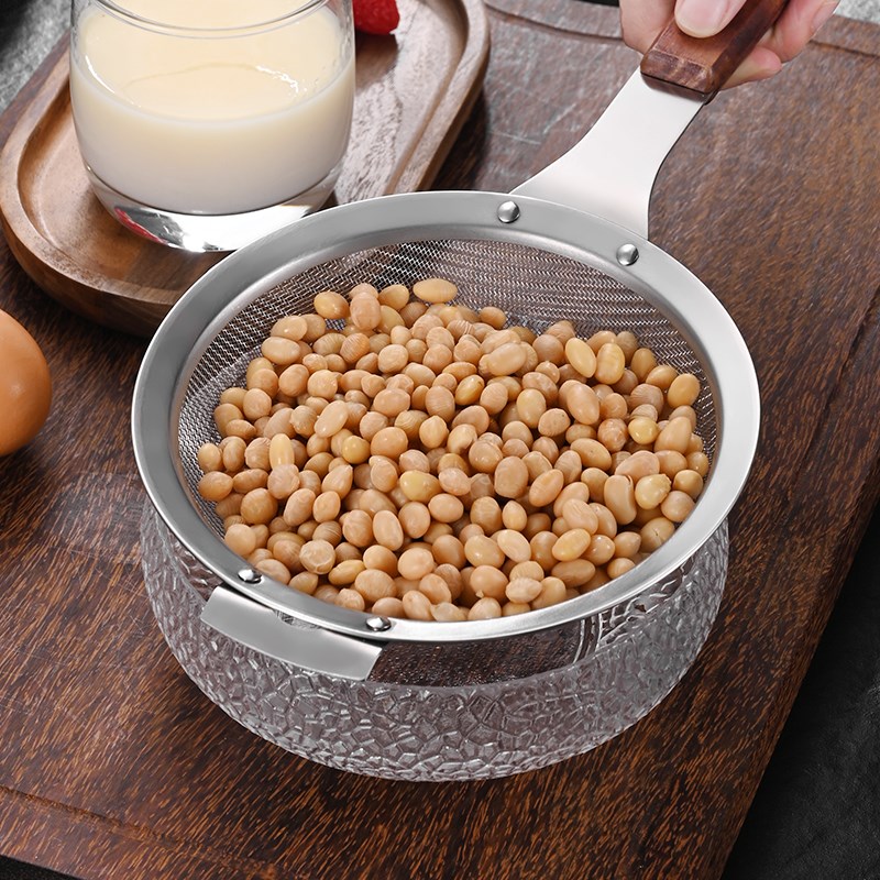 304不锈钢网漏实木柄豆浆果汁过滤网漏勺筛家用厨房捞面面粉筛漏