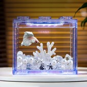 泰国斗鱼缸亚克力高透桌面摆件超白小型迷你创意造景专用积木盒