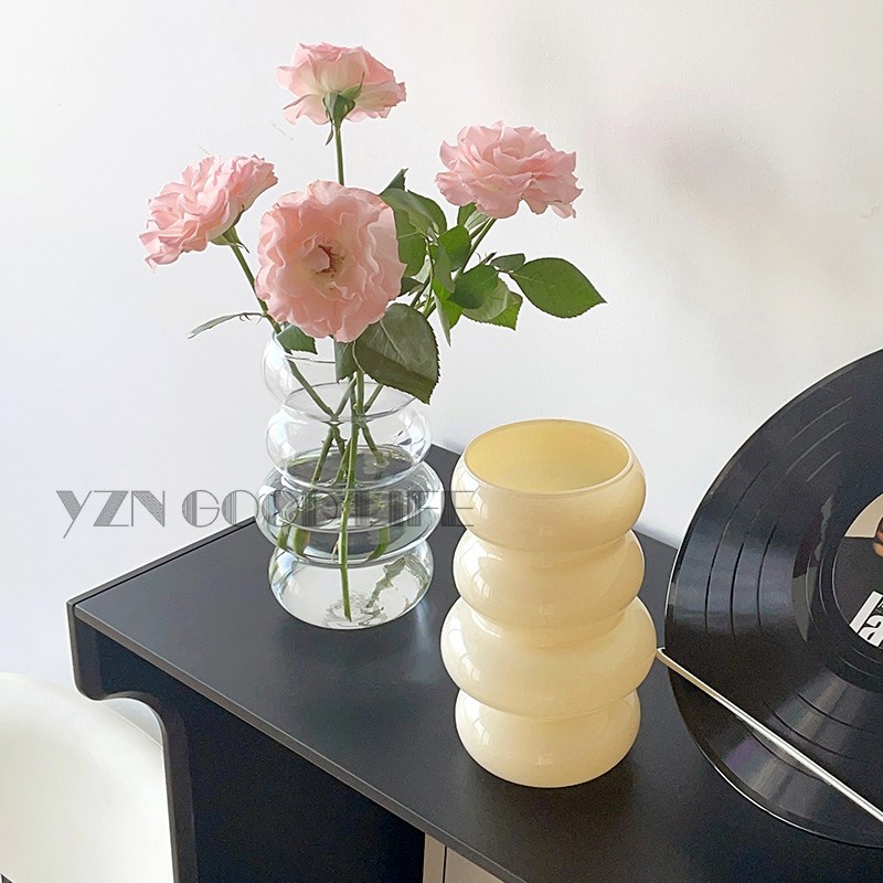 中古玻璃花瓶透明水培鲜花插花瓶客厅桌面高级感小众摆件简约创意