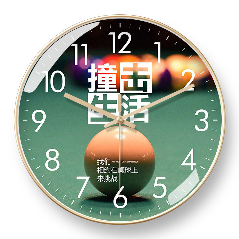 桌球室挂钟台球厅钟表艺术台球馆石英钟装饰太阳机芯设计感可定制