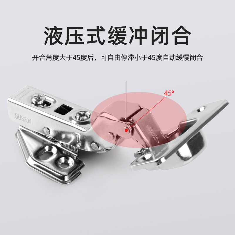 铰链阻尼缓冲弹簧合页液压柜门衣橱柜五金配件304不锈钢中弯合叶