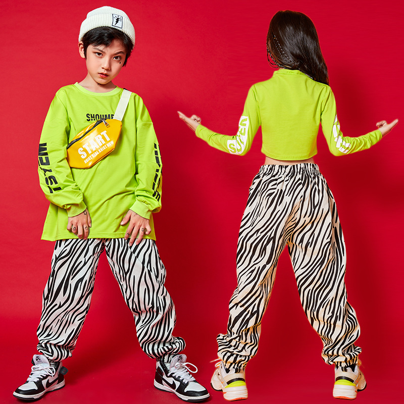 儿童街舞模特走秀架子鼓演出服套装靓丽洋气爵士舞女孩露脐装长裤