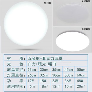 led圆形吸顶灯12w18瓦22w24w32w36w40w48w全白灯罩35cm客厅卧室