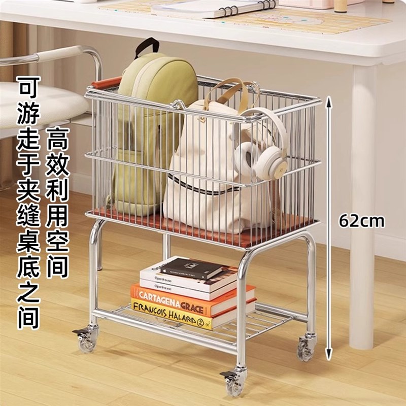 零食小推车中古风置物架客厅可移动多层书包玩具收纳架床边储物柜