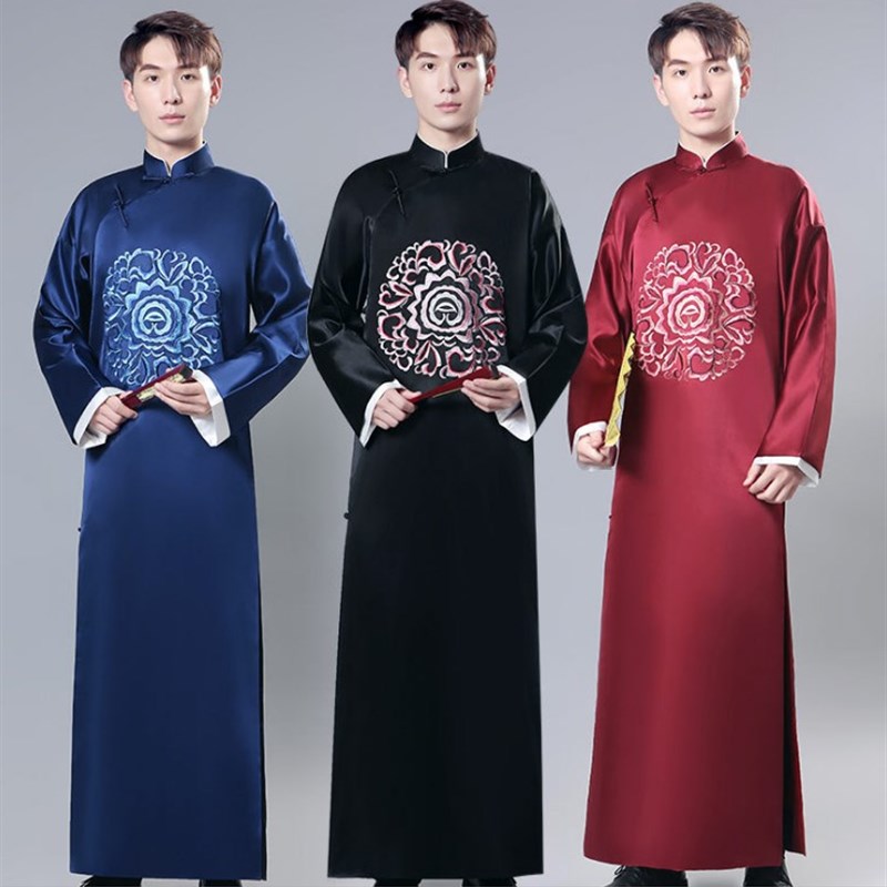 民国风男装中式伴郎服礼服长袍马褂唐装立领长衫男相声小品大褂