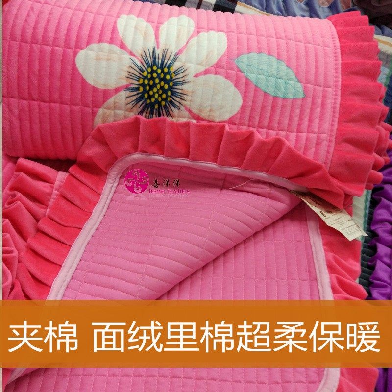 绗缝被水晶绒床盖纯棉一面绒一面棉床单夹棉榻榻米炕铺盖毛毯单件