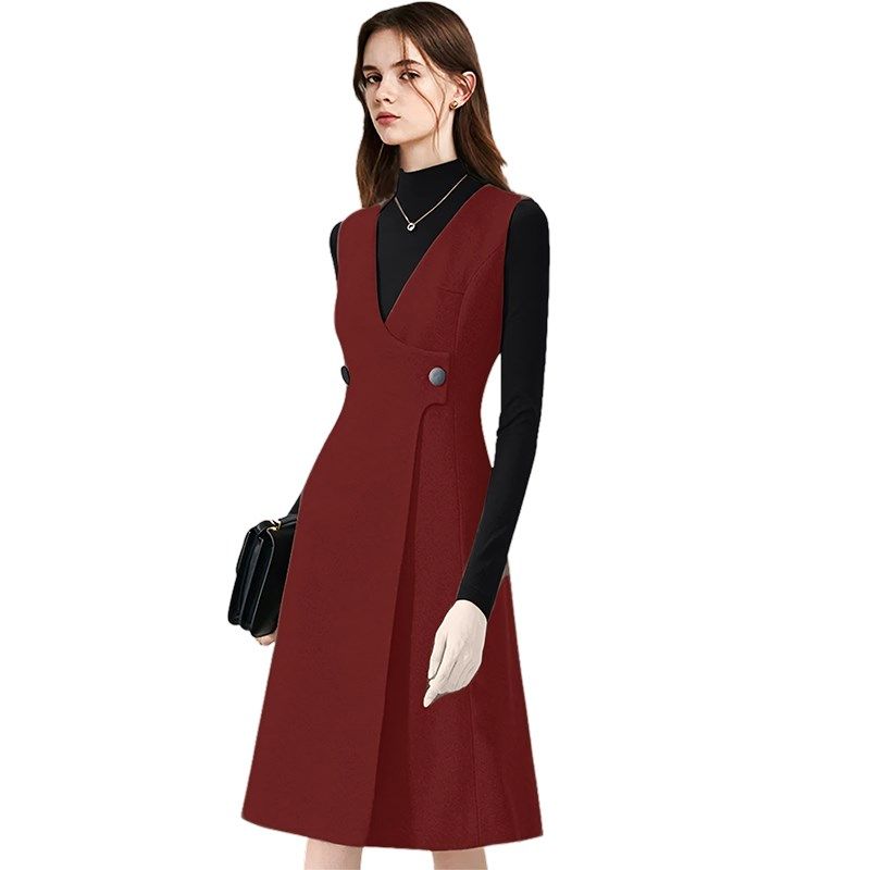 法式轻奢吊带连衣裙2025春秋新款红色修身背心马甲打底裙中长款潮