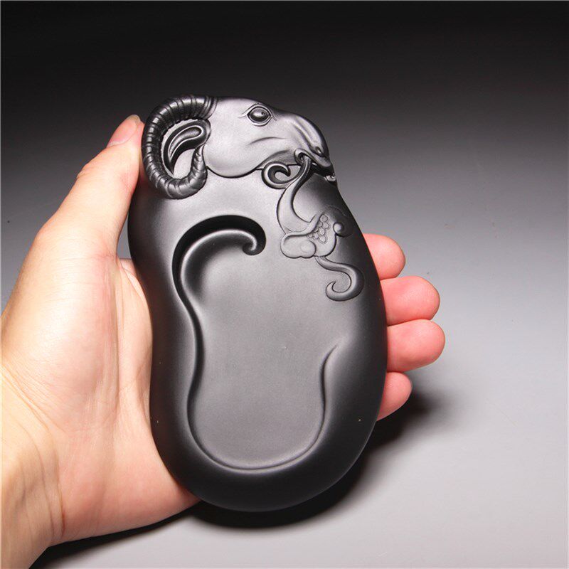 中国歙砚老坑小楷砚台/笑口常开/龙尾天然原石砚台籽料文房四宝端