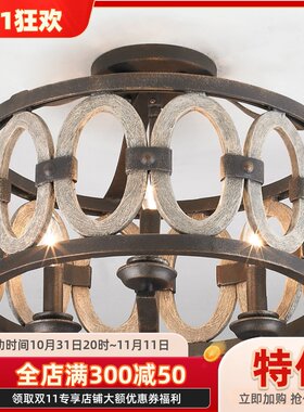美式乡村复古嵌入式木质铁艺别墅客厅走廊卧室书房仿古装饰吸顶灯