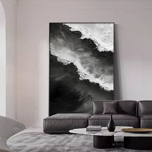 大芬村油画客厅沙发背景墙装饰画轻奢玄关过道挂画高级感海浪壁画