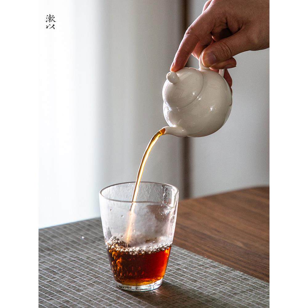 中国白壶四影壶茶梨工壶小AKU道陶茶瓷小茶壶过滤器手杏白釉单壶