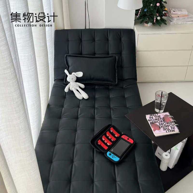 集物设计可折叠休闲椅坐单人黑色沙发床沙发椅阳台两用躺椅卧