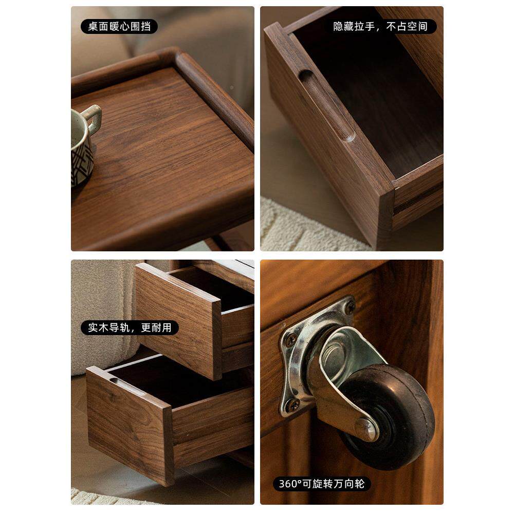 北美KD051-黑胡桃木边实木活动沙发边桌现全代简单原木边柜柜黑与