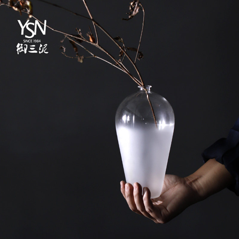 禅意插花摆件创意玻璃花瓶家居餐桌客厅日式透明磨砂水培梅瓶花器