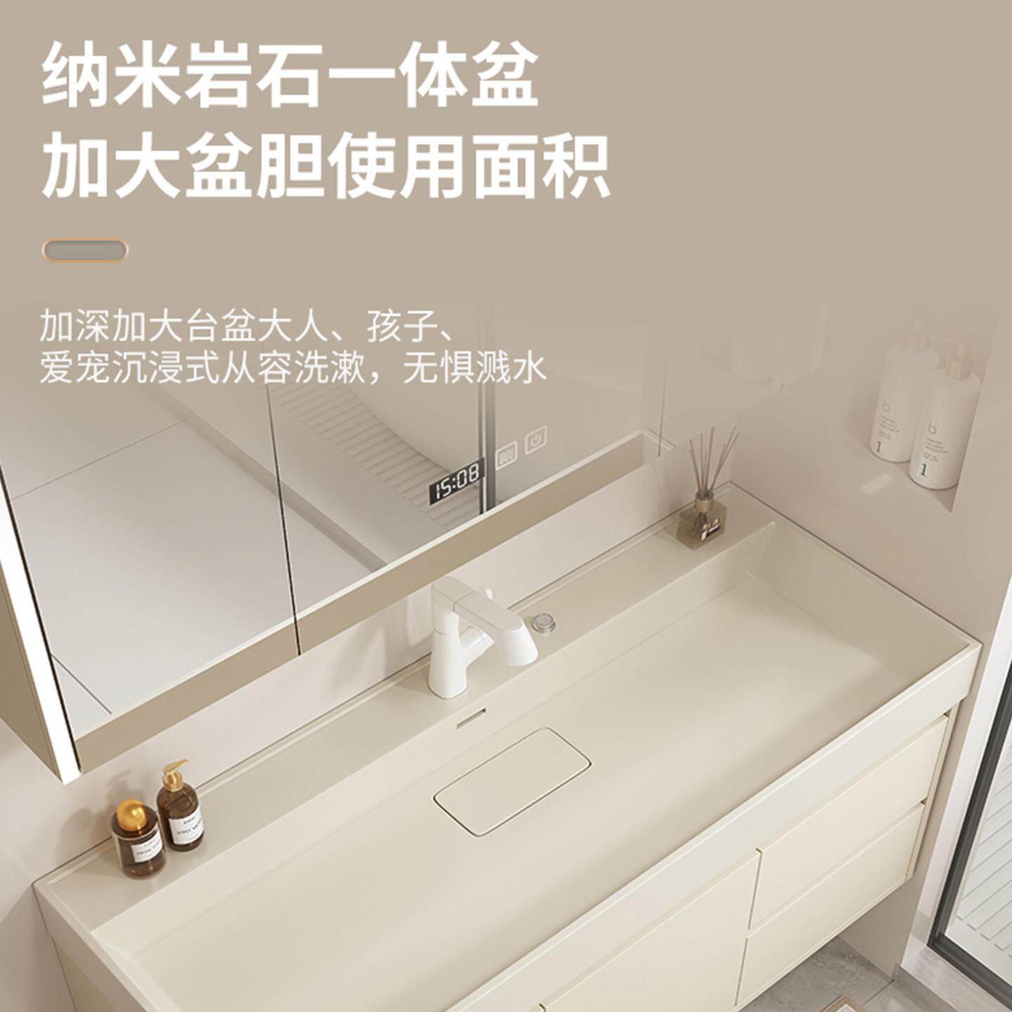 奶组油风多实木浴室柜层合卫生间洗A款手盆洗盆柜洗漱台脸海洋一