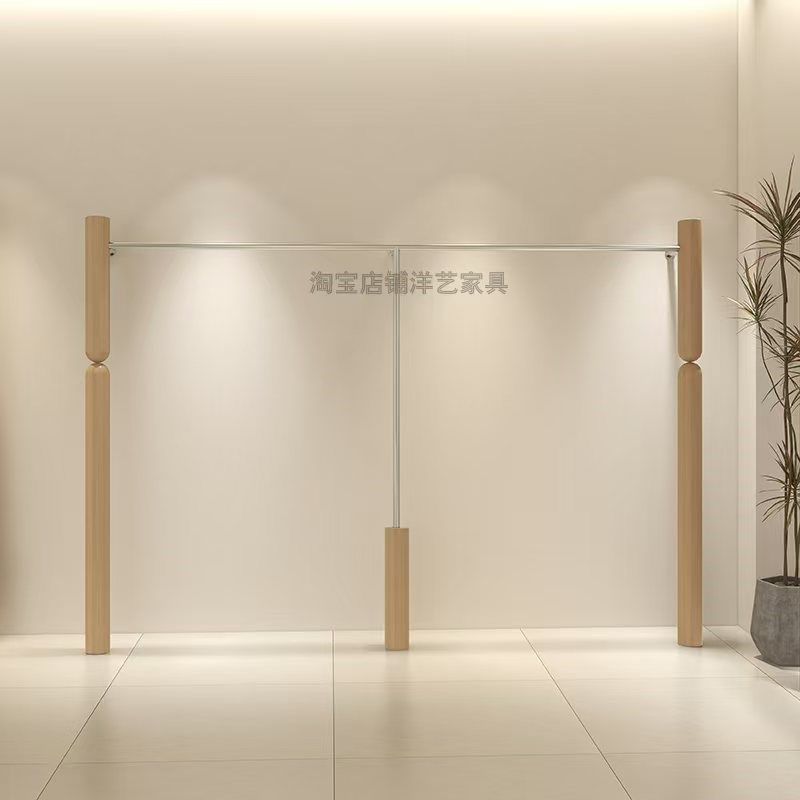 服装店展示架上墙中古风女装店挂衣架不锈钢原木色陈列架专用道具