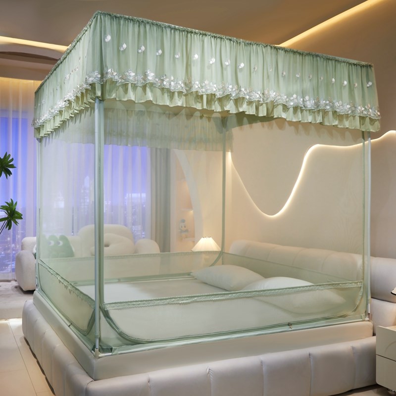 坐床式防尘顶u门拉链蚊帐卧室防摔3开门外穿杆蒙古包床笠加厚支架