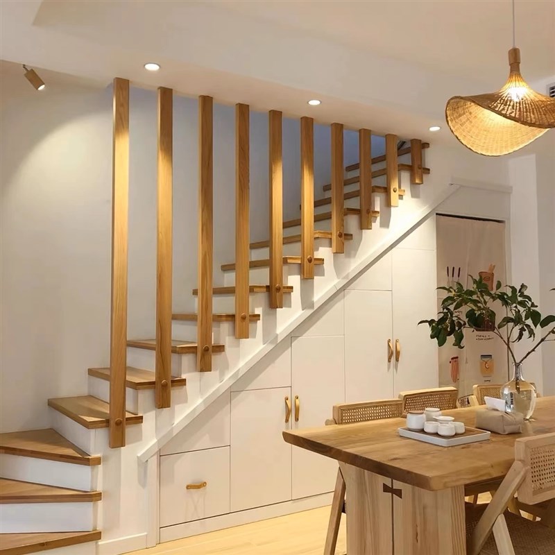 简约现代实木楼梯扶手护栏阁楼立柱复式酒吧护栏装饰走廊栏杆围栏